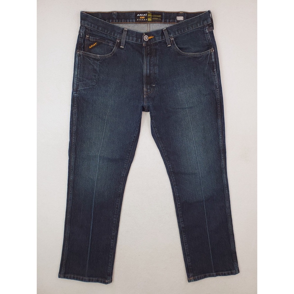 Ariat Jeans Mens 36x30 Blue Rebar M5 Straight Stretch Denim Work Pants Dark